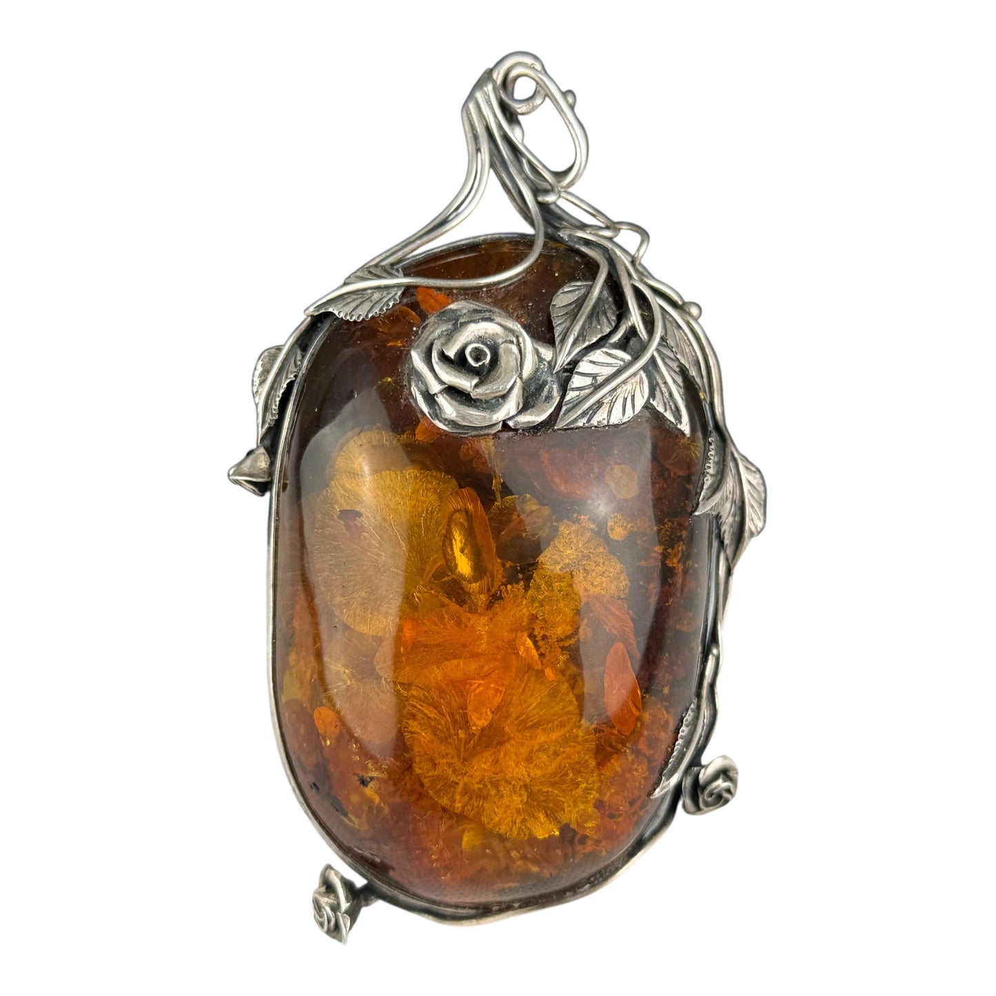 Museum Size Baltic Amber Pendant 105 g Natural Inclusions Sterling Silver 925 Rare Collector Specimen