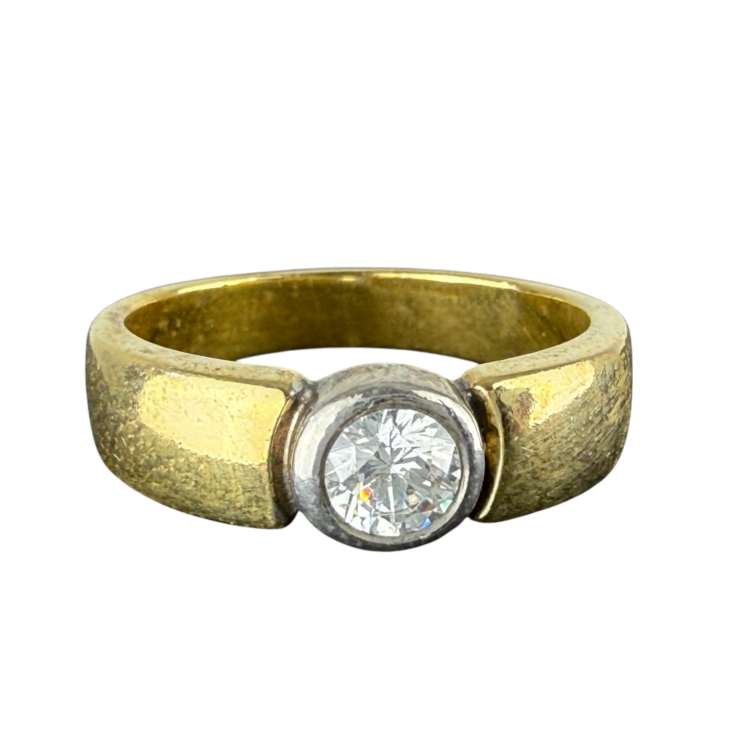 925 Sterling Silver Gold Tone Solitaire Ring Crown Mark Vintage Size 62
