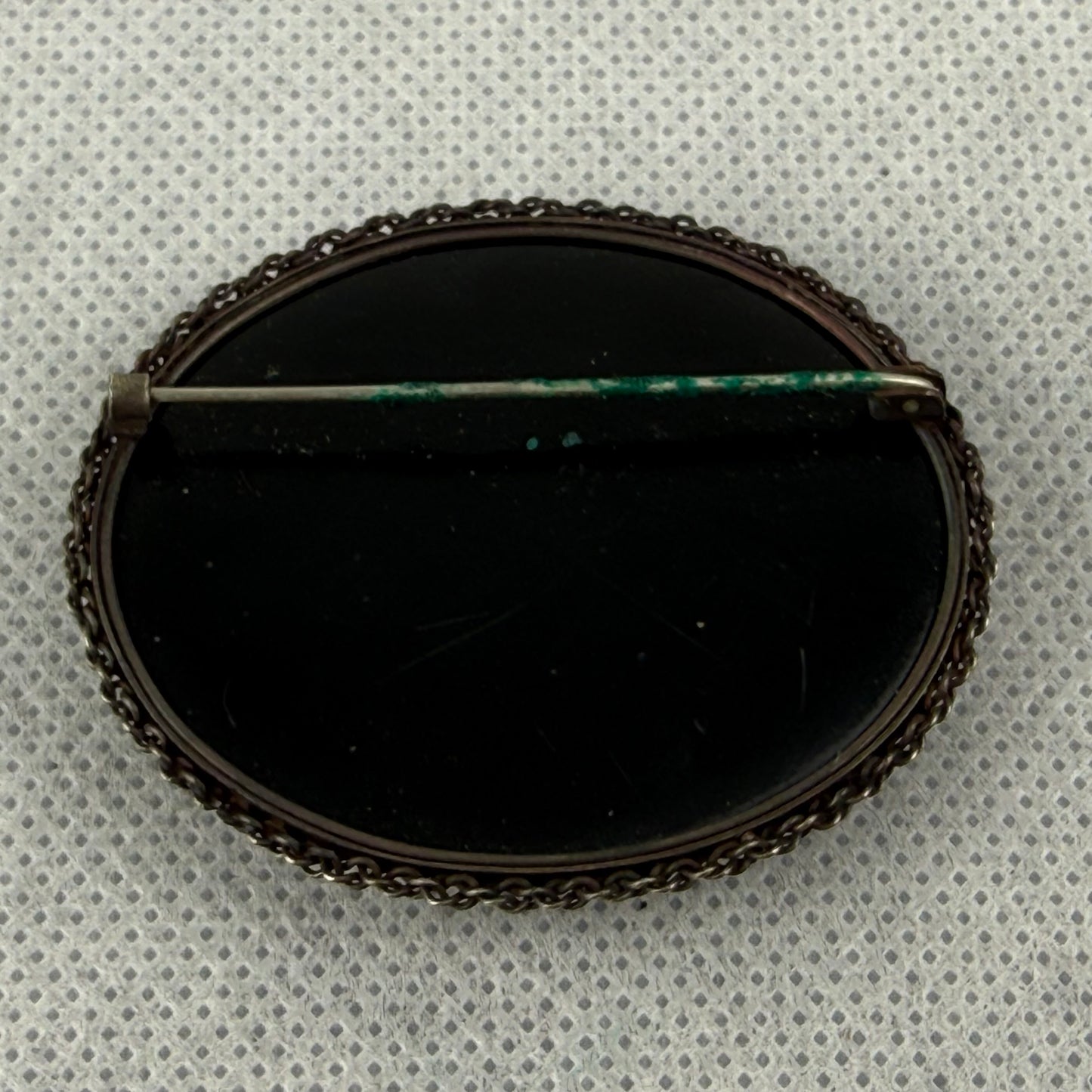 Vintage Hand Painted Floral Brooch Oval 5x4 cm Black Background Statement Pin Retro Jewelry