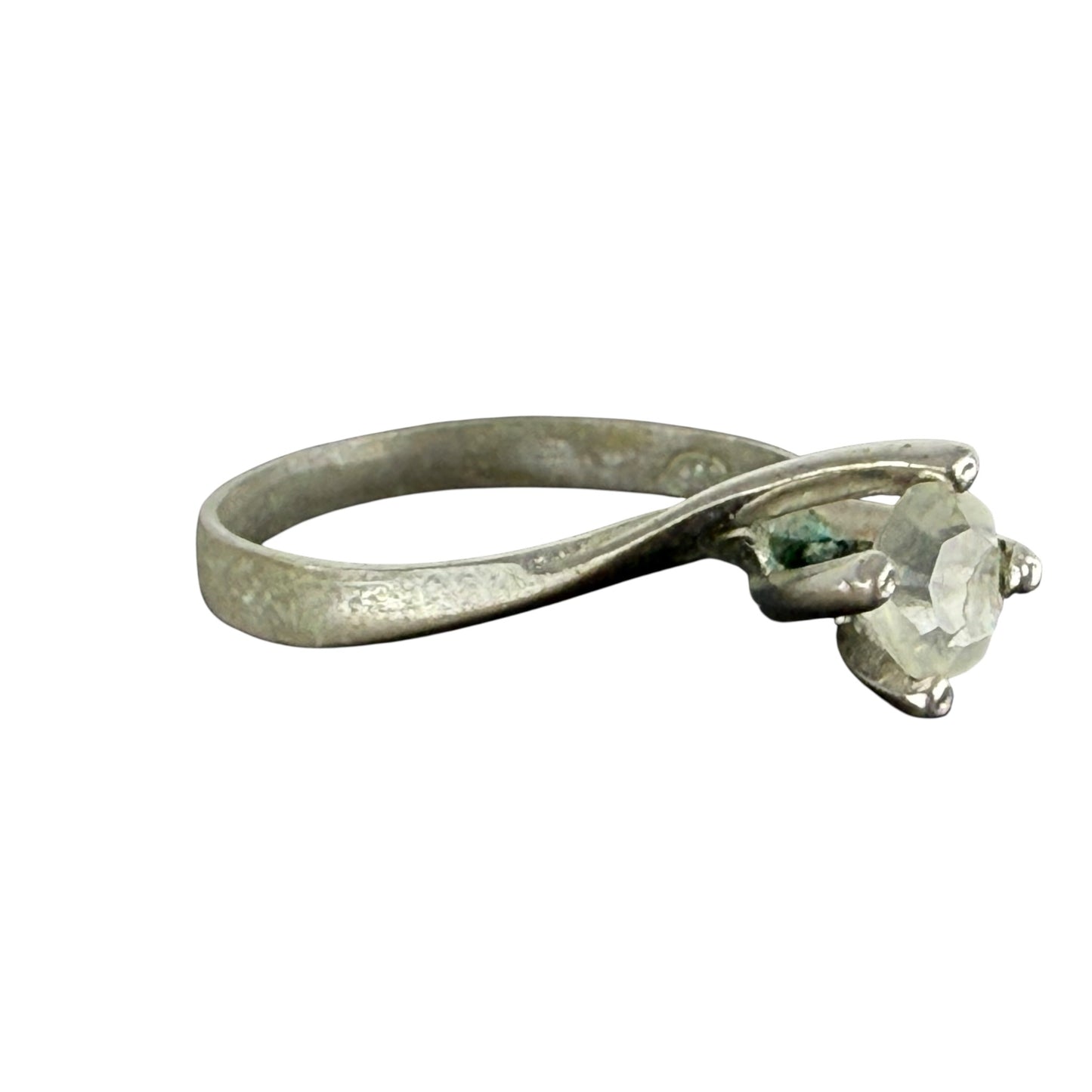 800 Silver Solitaire Ring Clear Stone Minimalist Vintage Size 57