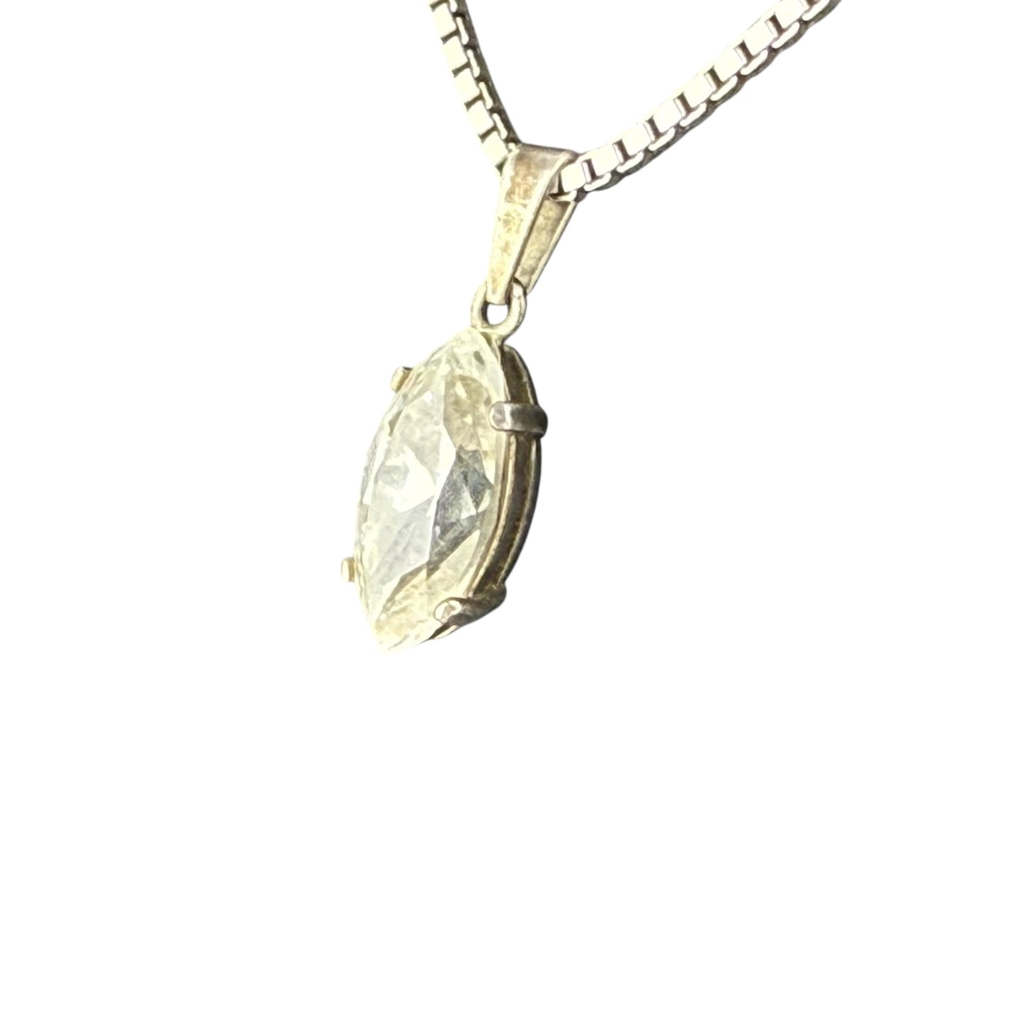925 Sterling Silver Necklace Marquise Crystal Pendant Minimalist Vintage 50cm