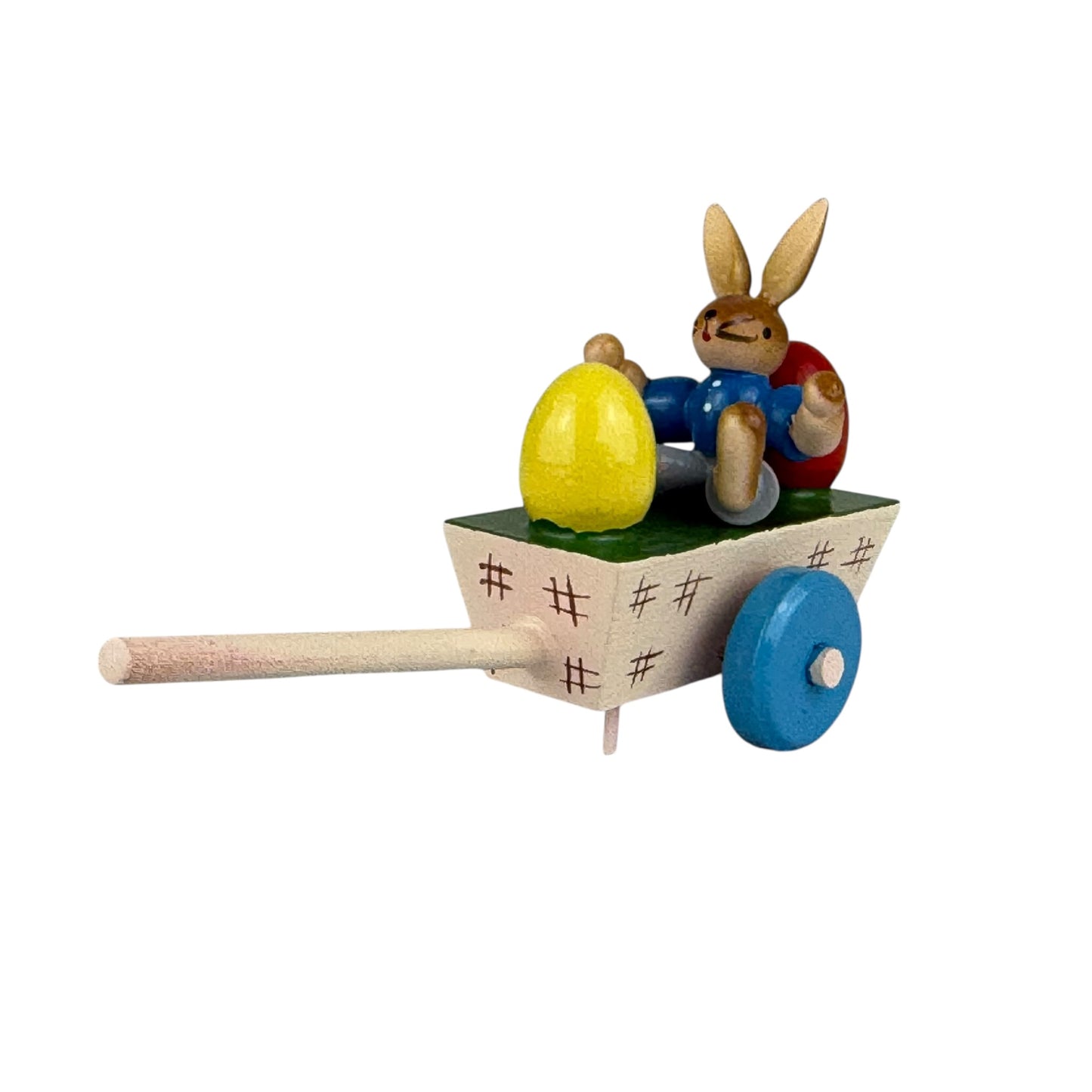 ESCO Erzgebirge Wooden Bunny Cart 10cm Vintage Pull Toy Easter Rabbit Germany