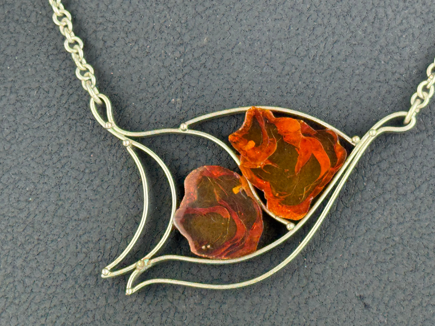 Vintage Baltic Amber Modernist Necklace Cognac Amber Silver Tone 14.7 g