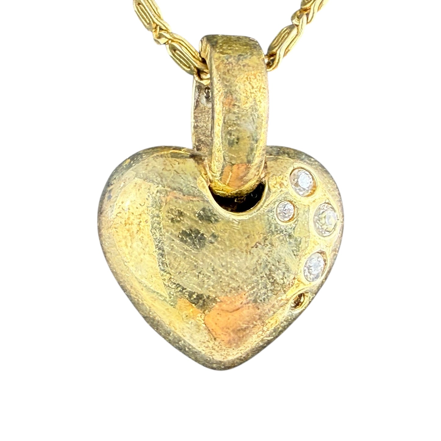 925 Sterling Silver Gold Plated Heart Pendant Necklace 45cm Zirconia Vintage Romantic Jewelry