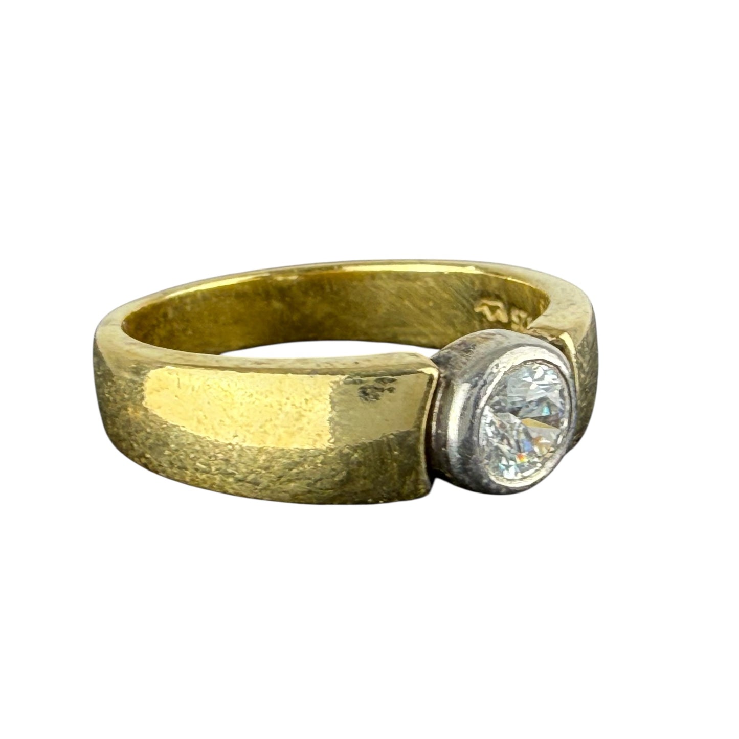 925 Sterling Silver Gold Tone Solitaire Ring Crown Mark Vintage Size 62