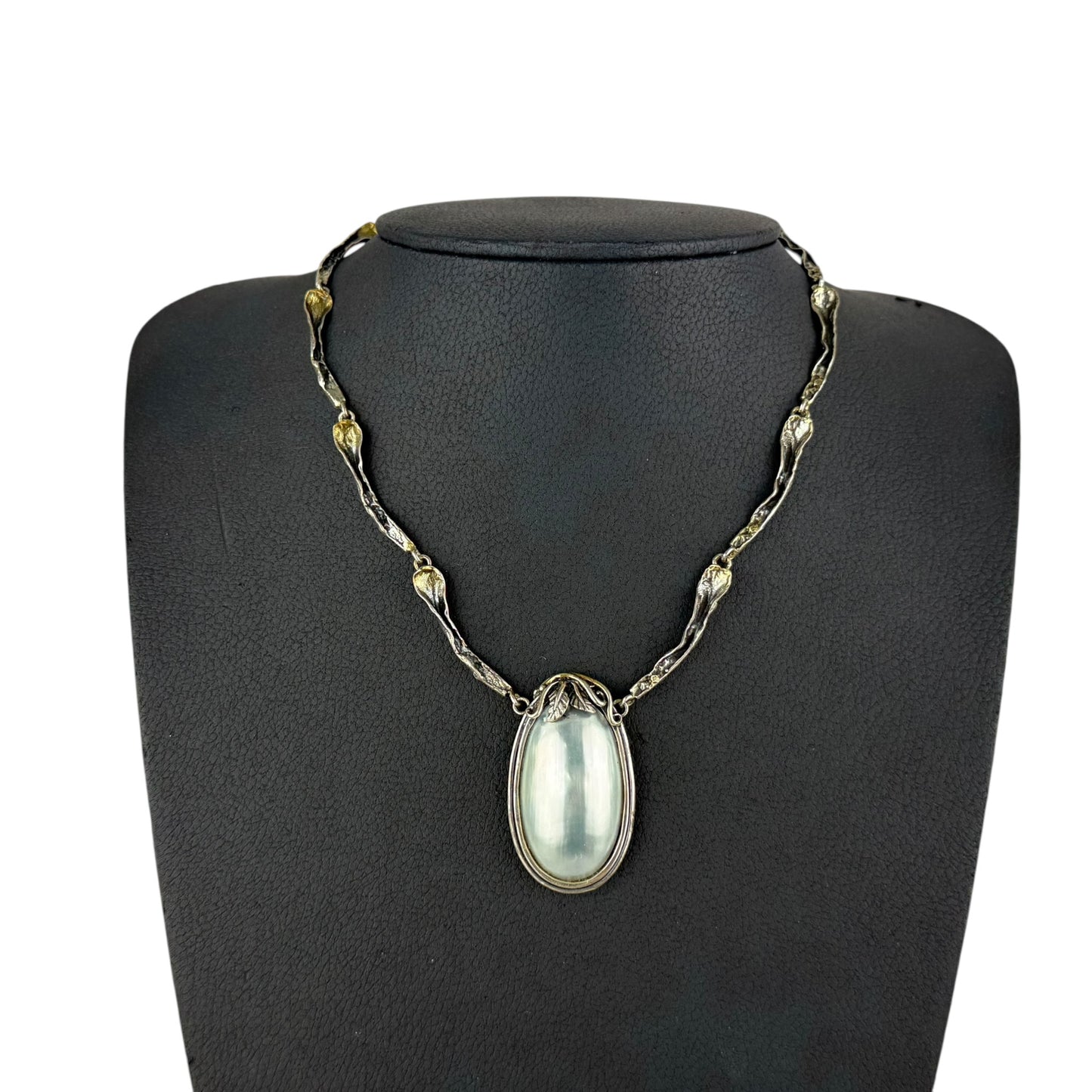 925 Sterling Silver Necklace Large Light Blue Cabochon Pendant 46cm 31.5g Vintage Statement
