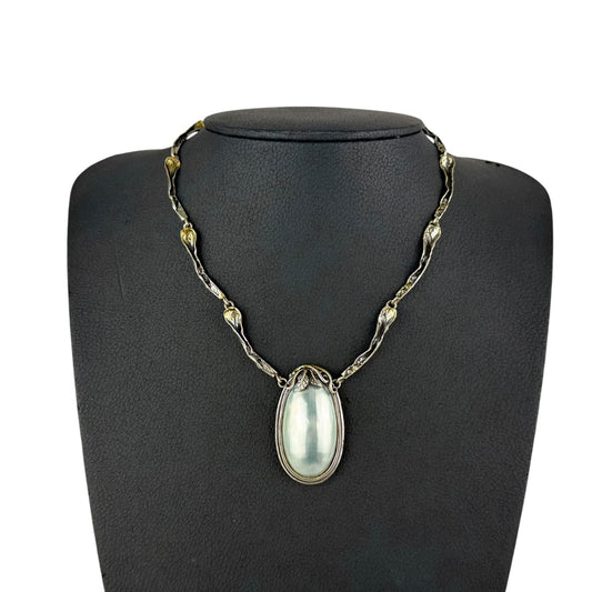 925 Sterling Silver Necklace Large Light Blue Cabochon Pendant 46cm 31.5g Vintage Statement