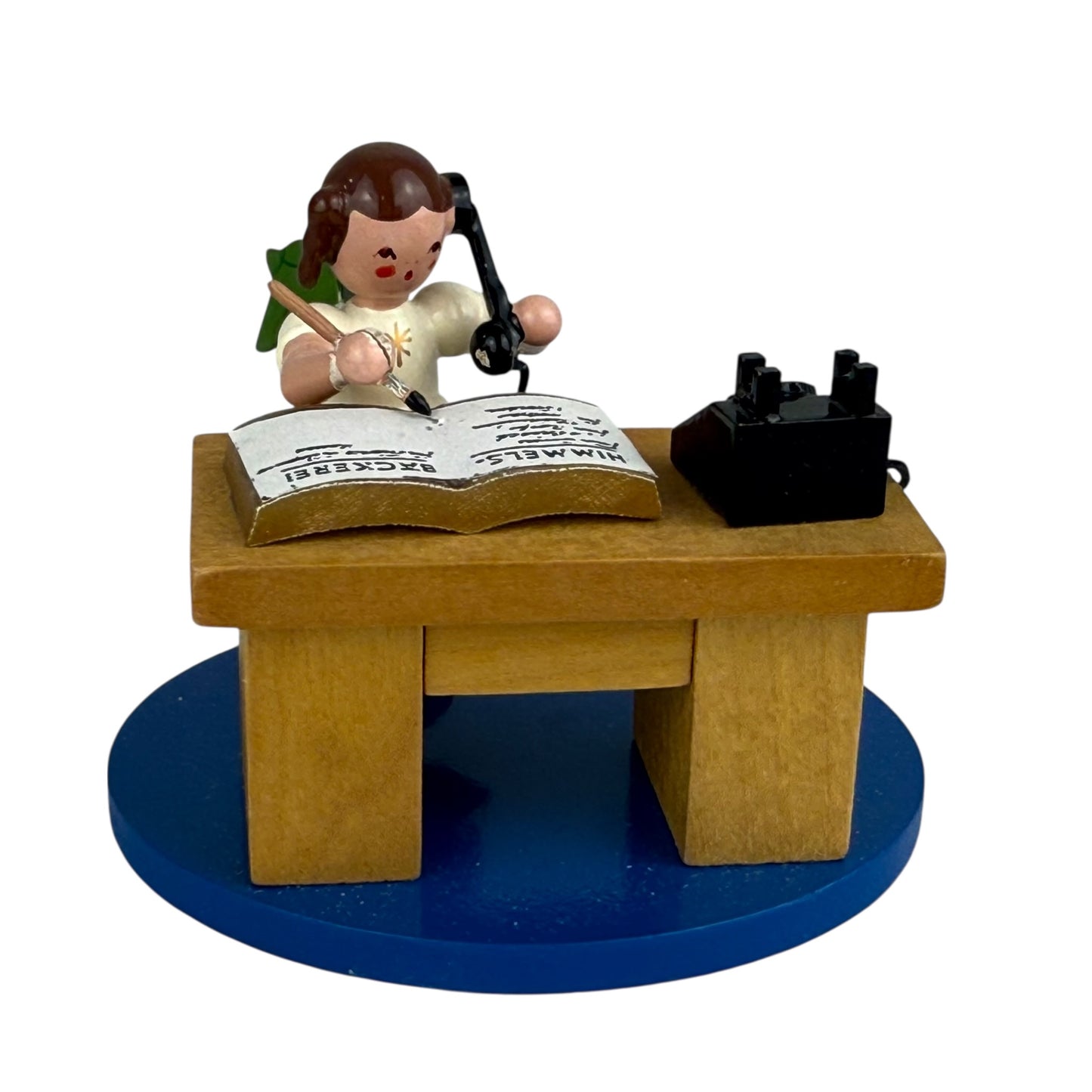 Richard Glässer Angel Desk Figurine Erzgebirge Wood Angel Writing Scene 6cm Germany Folk Art Collectible