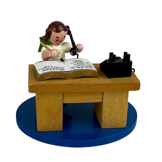Richard Glässer Angel Desk Figurine Erzgebirge Wood Angel Writing Scene 6cm Germany Folk Art Collectible