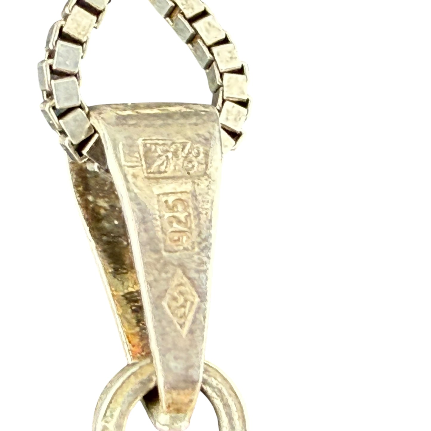 925 Sterling Silver Necklace Pendant Green Stone 42cm 17g Vintage Large