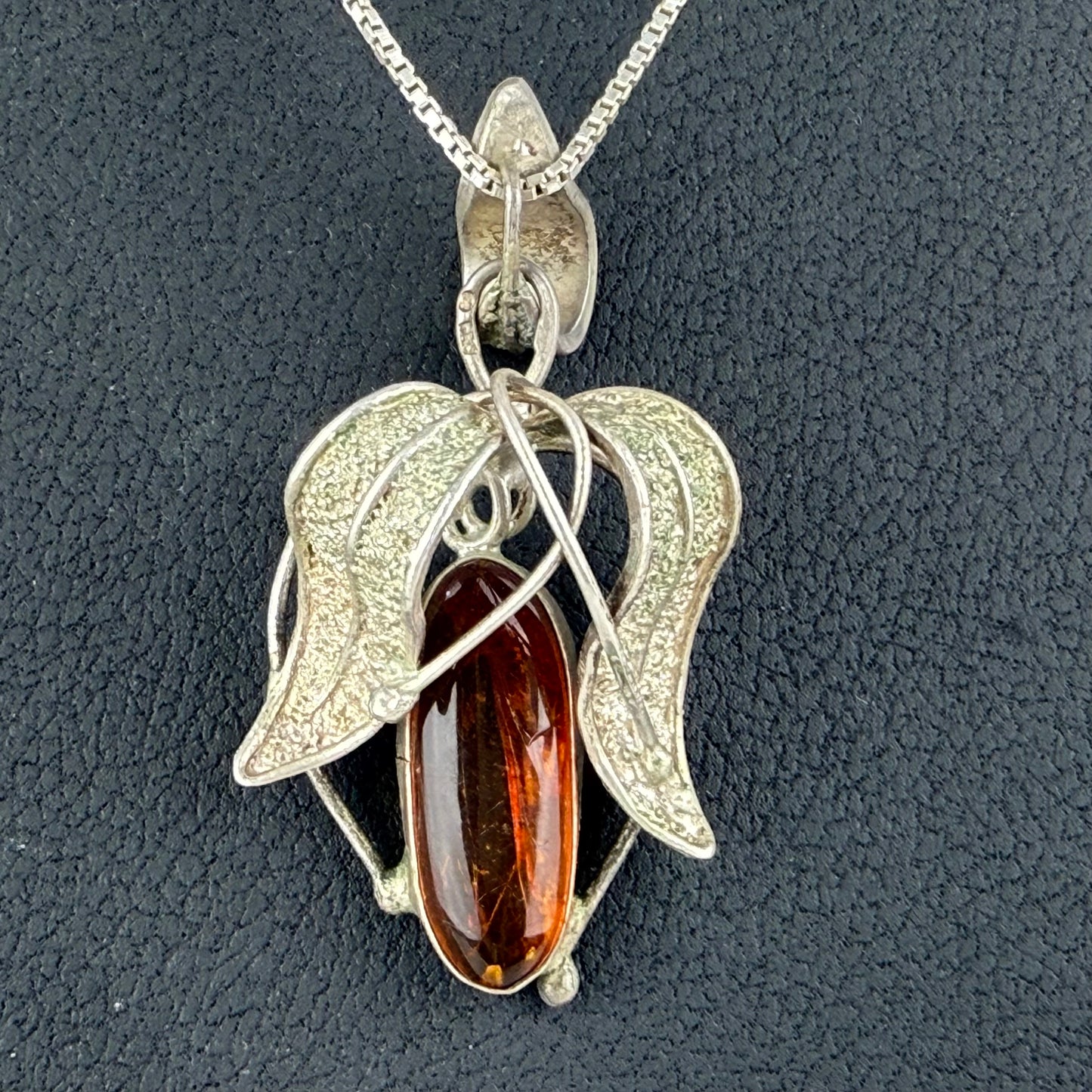 Vintage Baltic Amber Pendant Necklace 800 Silver Pendant 925 Sterling Silver Long Chain 18 g