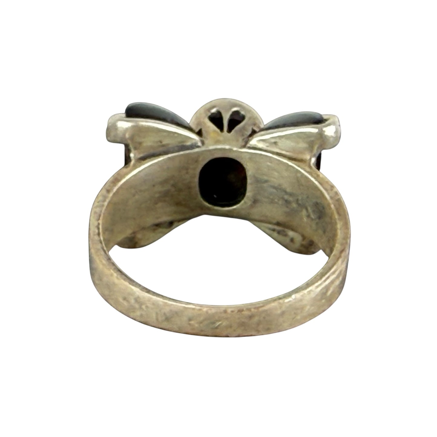 925 Sterling Silver Onyx Marcasite Bow Ring Size 57 Vintage Statement Ring