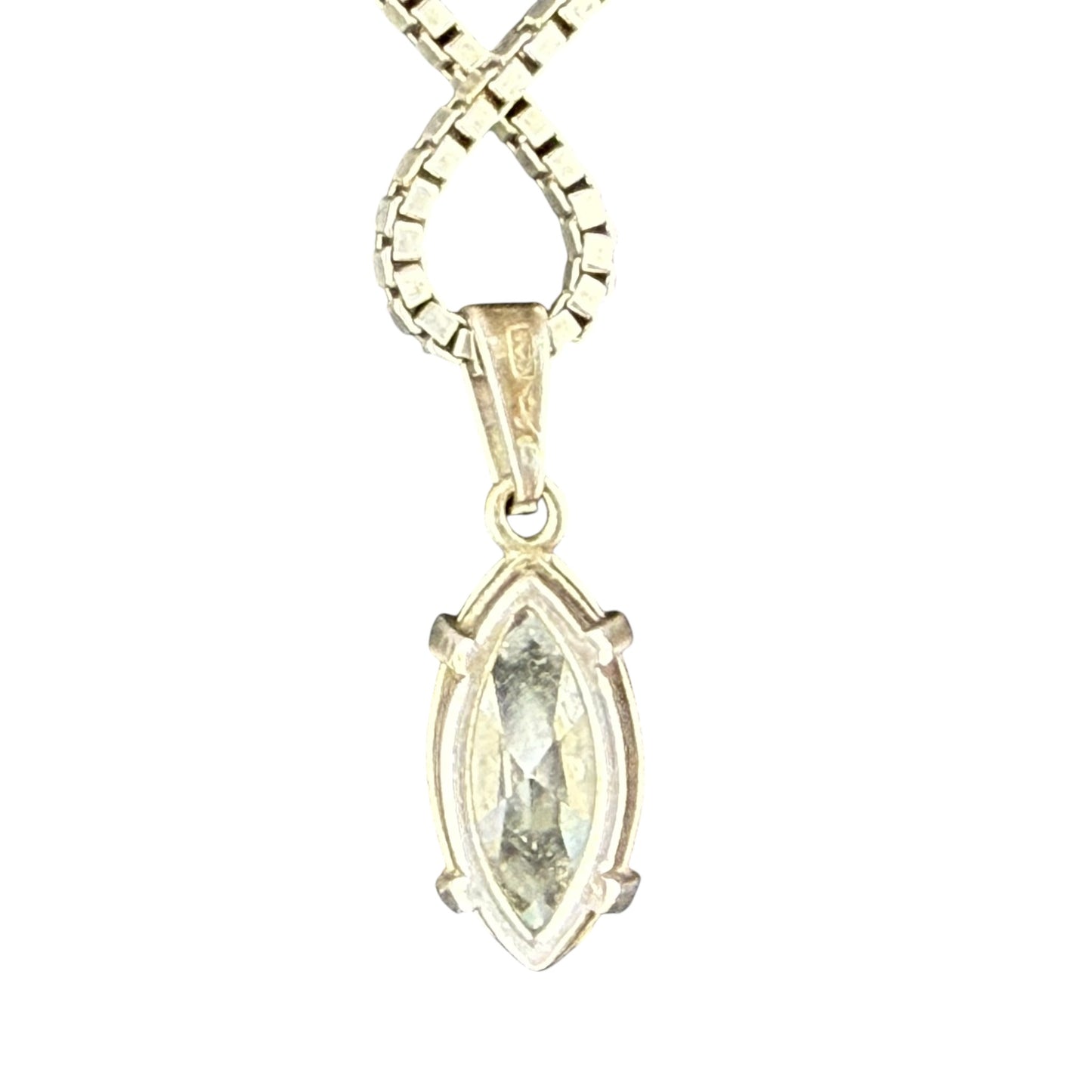 925 Sterling Silver Necklace Marquise Crystal Pendant Minimalist Vintage 50cm