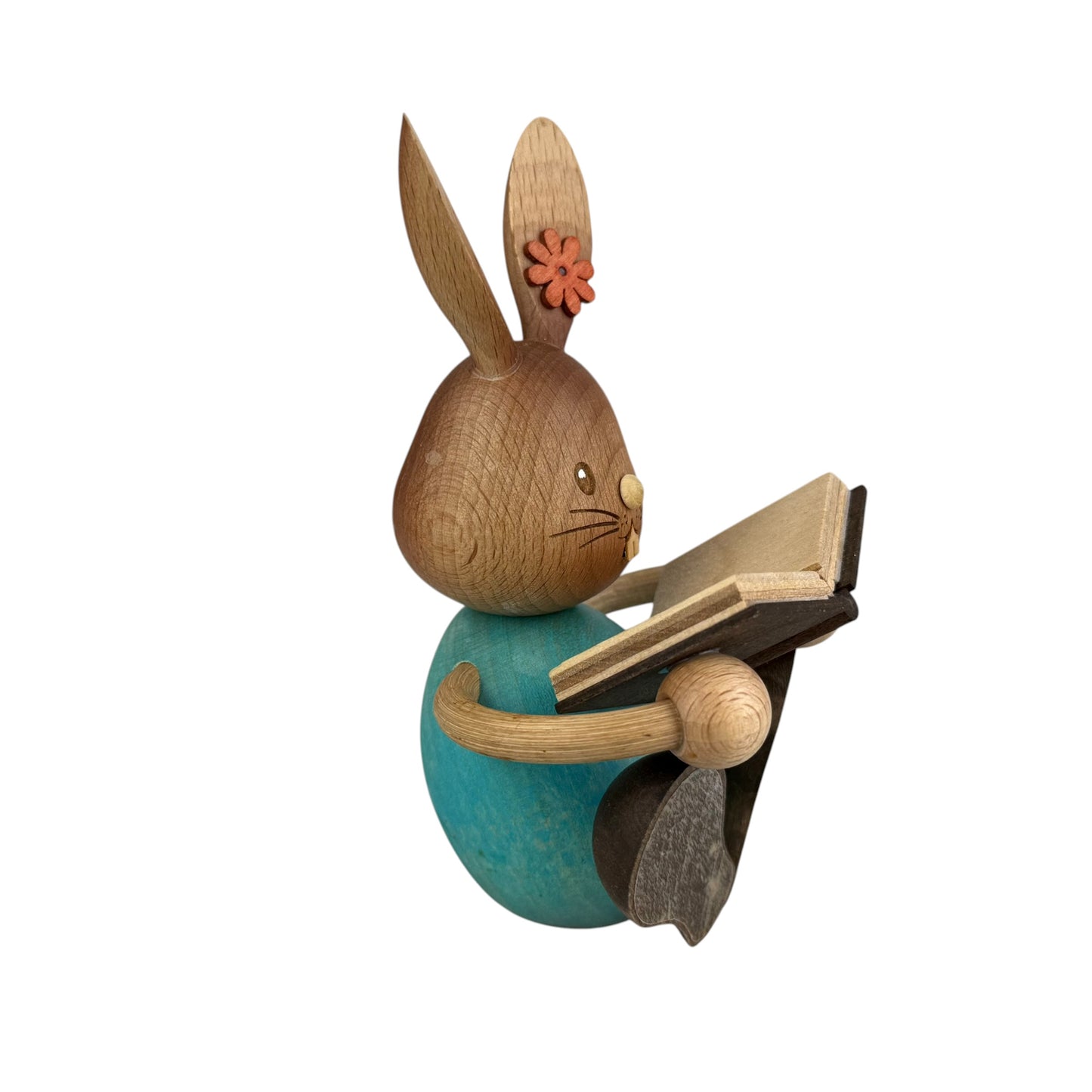 Kuhnert Wooden Bunny Figurine Reading Book 12cm Erzgebirge Germany