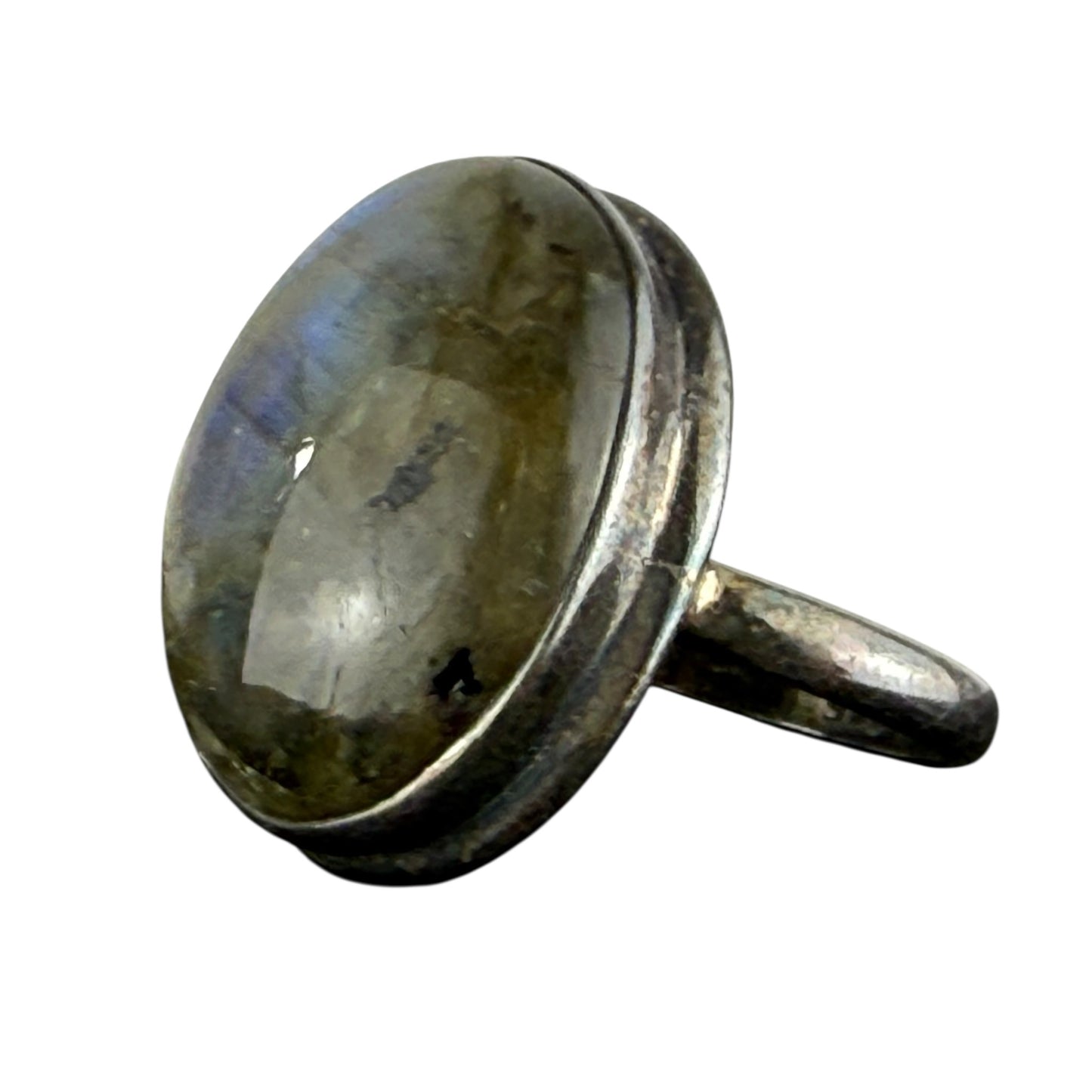 925 Sterling Silver Labradorite Ring Size 60 Natural Cabochon Statement Ring