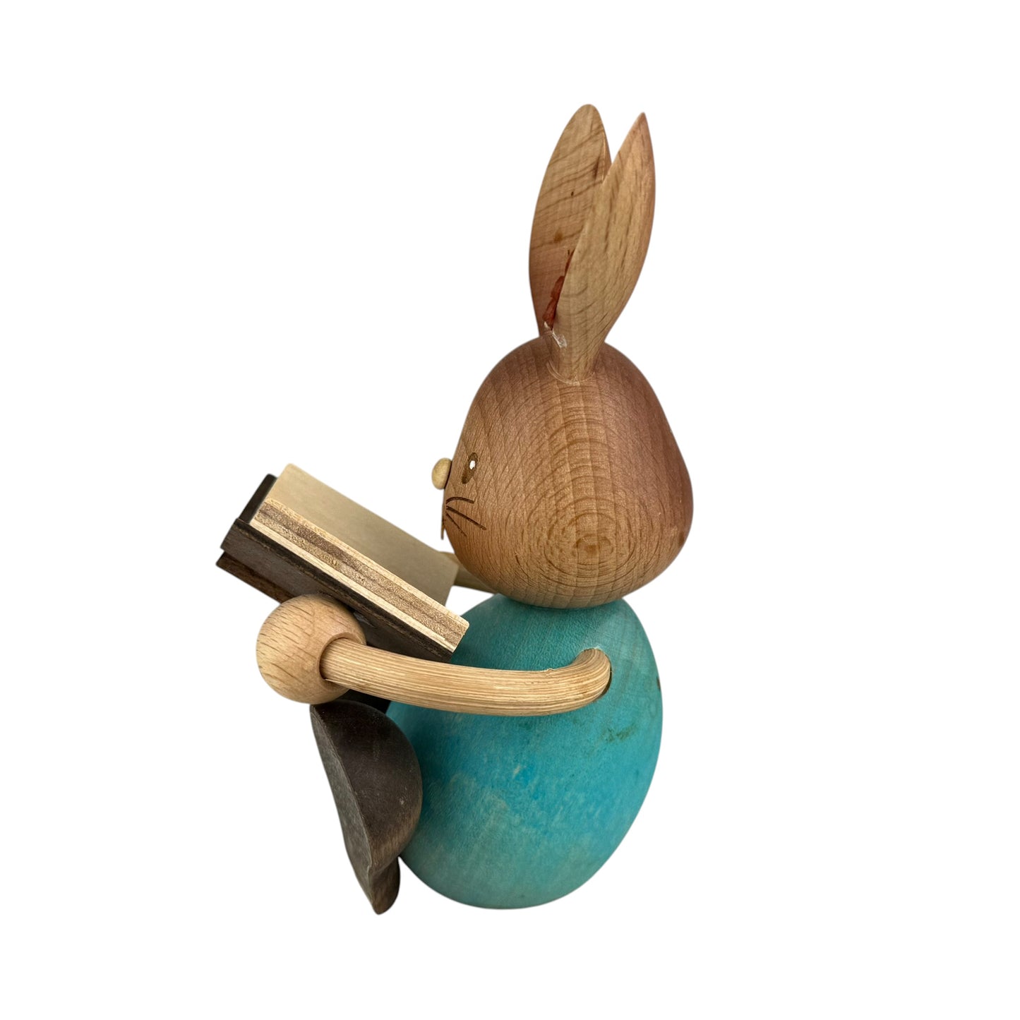Kuhnert Wooden Bunny Figurine Reading Book 12cm Erzgebirge Germany