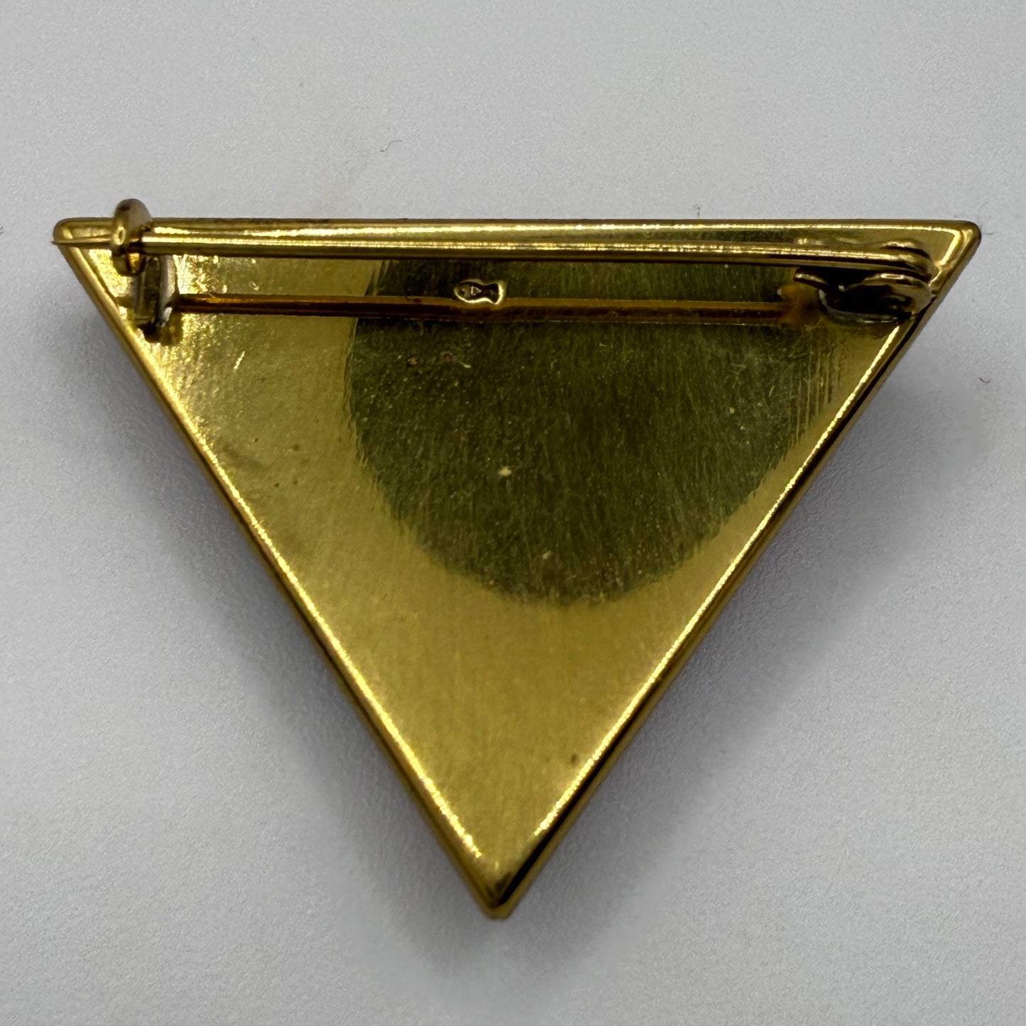 Vintage Amber Triangle Brooch Gold Tone Back Pin Art Deco Style