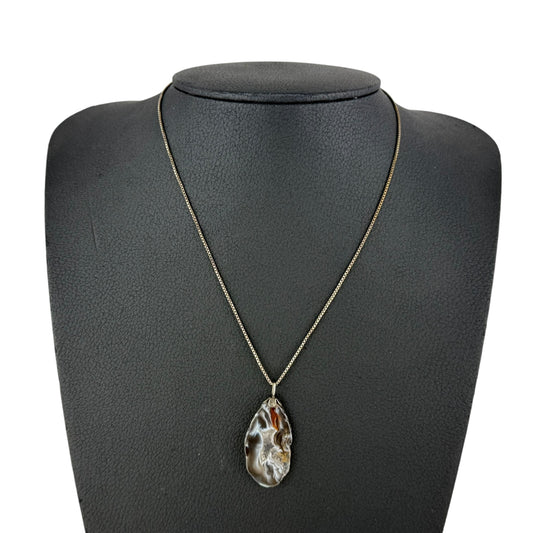 925 Sterling Silver Agate Pendant Necklace Large Natural Stone 48cm Vintage