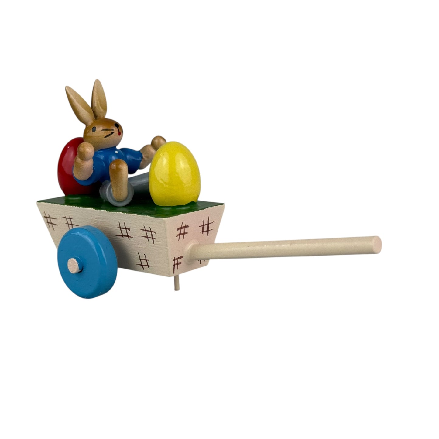 ESCO Erzgebirge Wooden Bunny Cart 10cm Vintage Pull Toy Easter Rabbit Germany