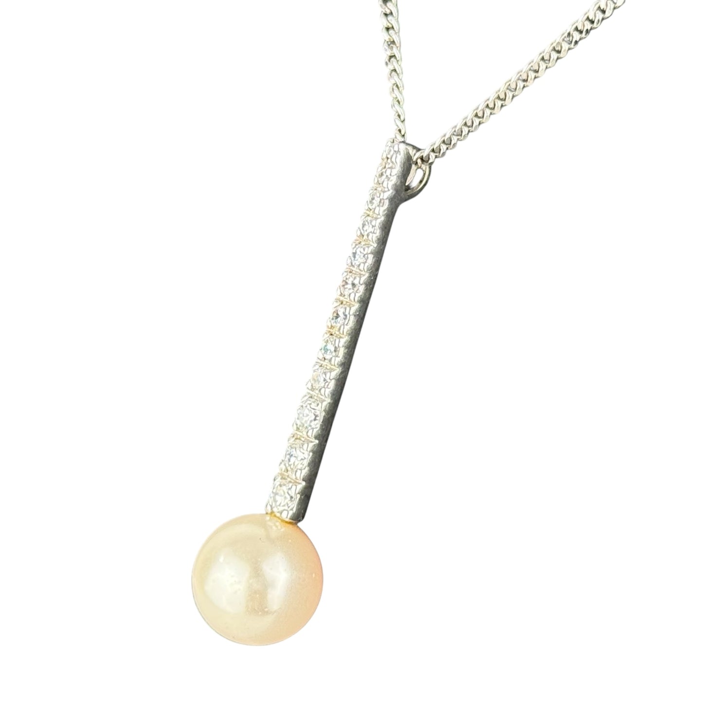 925 Sterling Silver Pearl Pendant Necklace CZ Drop 45 cm Elegant Minimalist