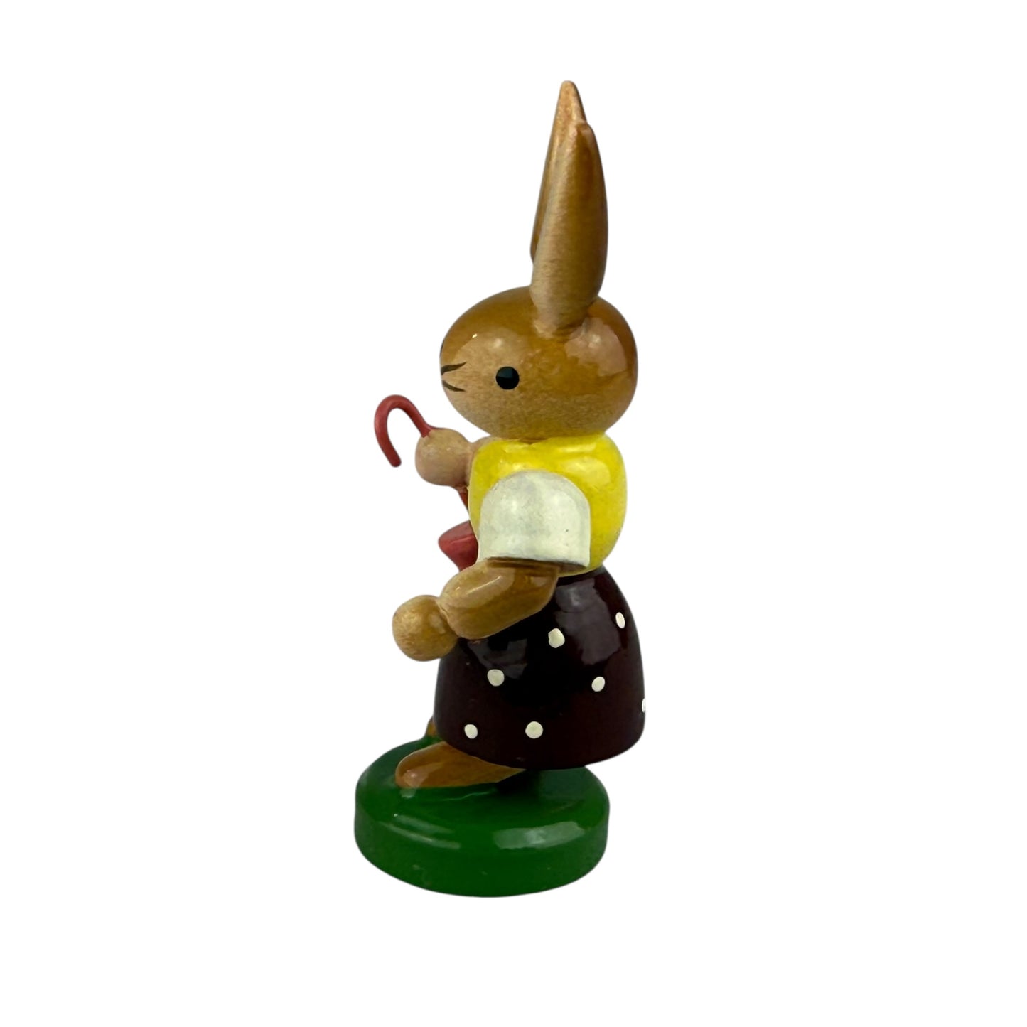 ESCO Erzgebirge Wooden Bunny Figurine 5.5cm Vintage German Easter Rabbit Umbrella