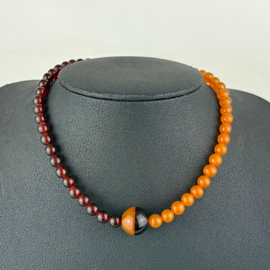 Vintage Baltic Amber Necklace 18.2 g – Cognac & Butterscotch Round Beads – Two-Tone Amber Statement Necklace