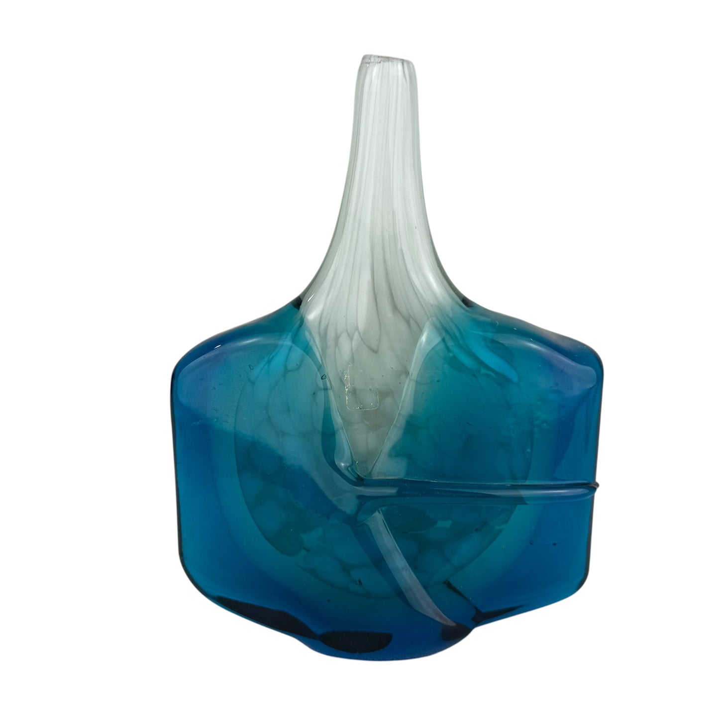 Mdina Glass Vase Malta Signed 18cm Blue White Studio Art Glass Vintage