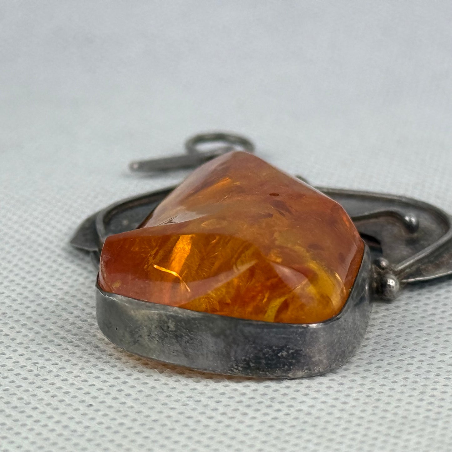 Vintage 925 Sterling Silver Baltic Amber Pendant Large Statement Natural Honey Amber 22.1 g