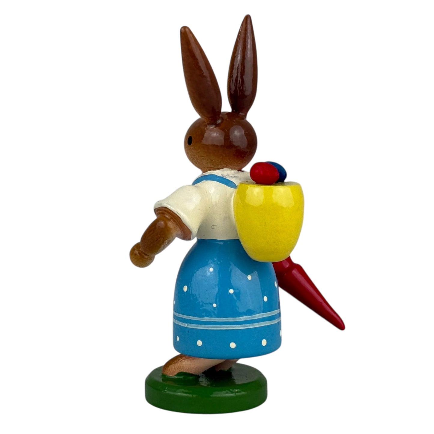 ESCO Erzgebirge Wooden Bunny Figurine 8cm Easter Rabbit with Umbrella Vintage German Folk Art Collectible