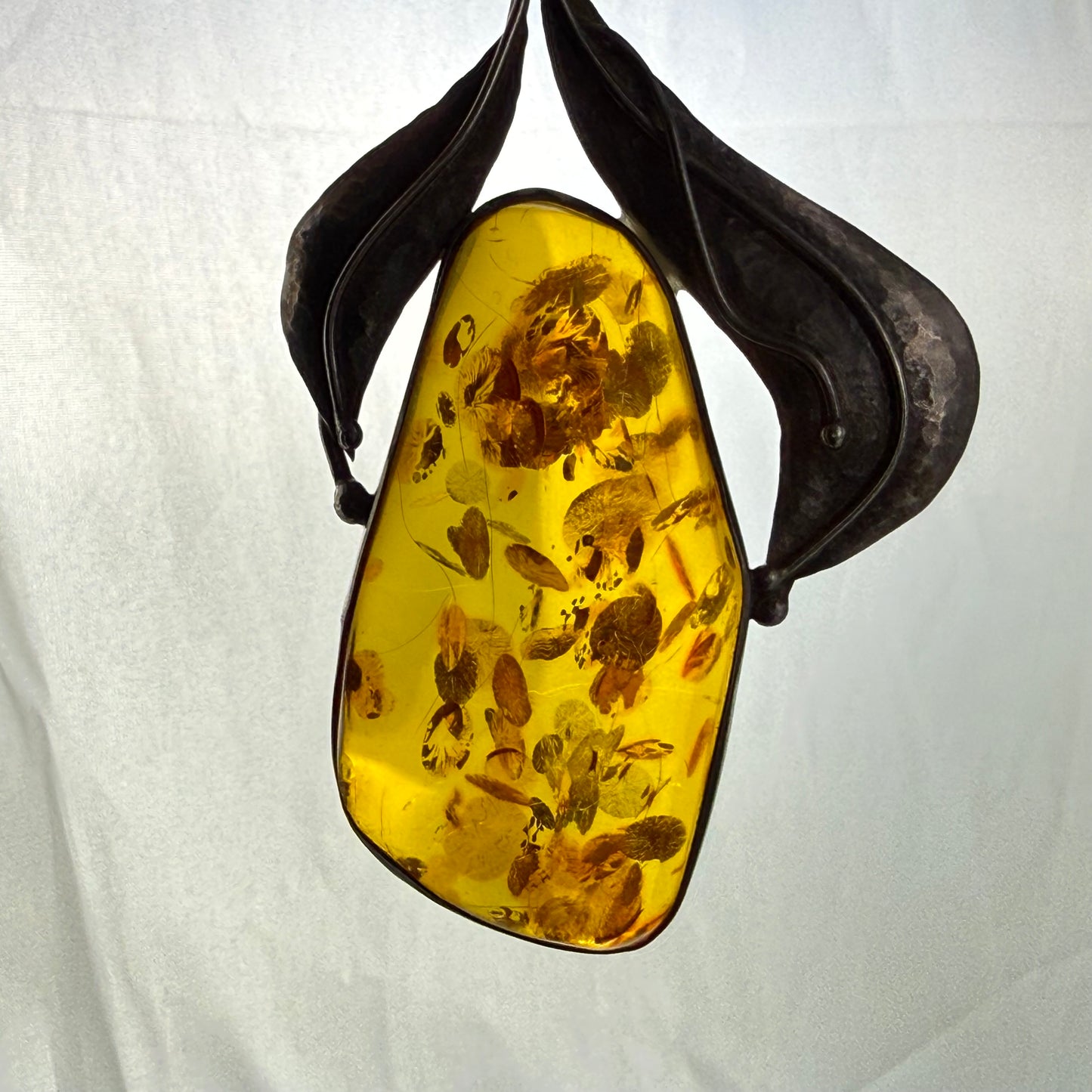 Vintage 925 Sterling Silver Baltic Amber Pendant Large Statement Natural Honey Amber 22.1 g