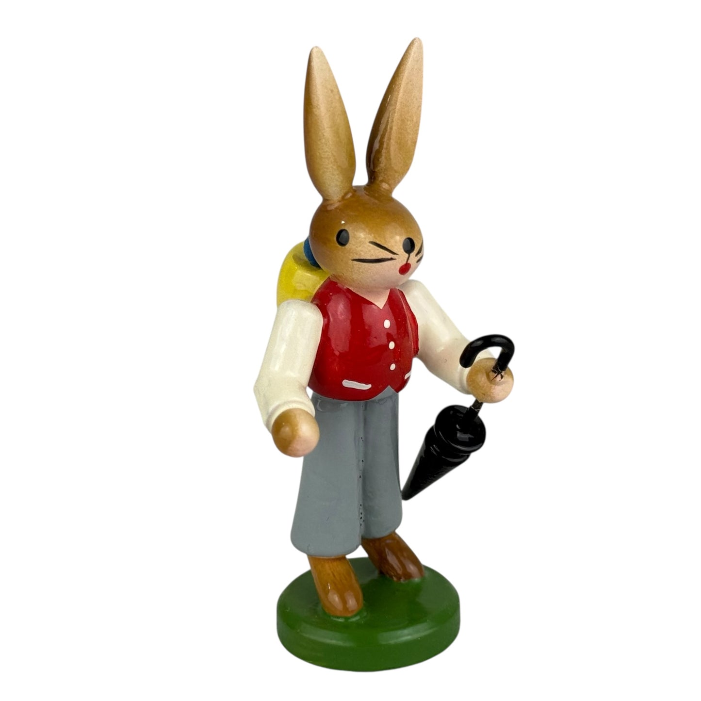 ESCO Erzgebirge Wooden Bunny Figurine 8cm Easter Rabbit Umbrella Vintage Germany