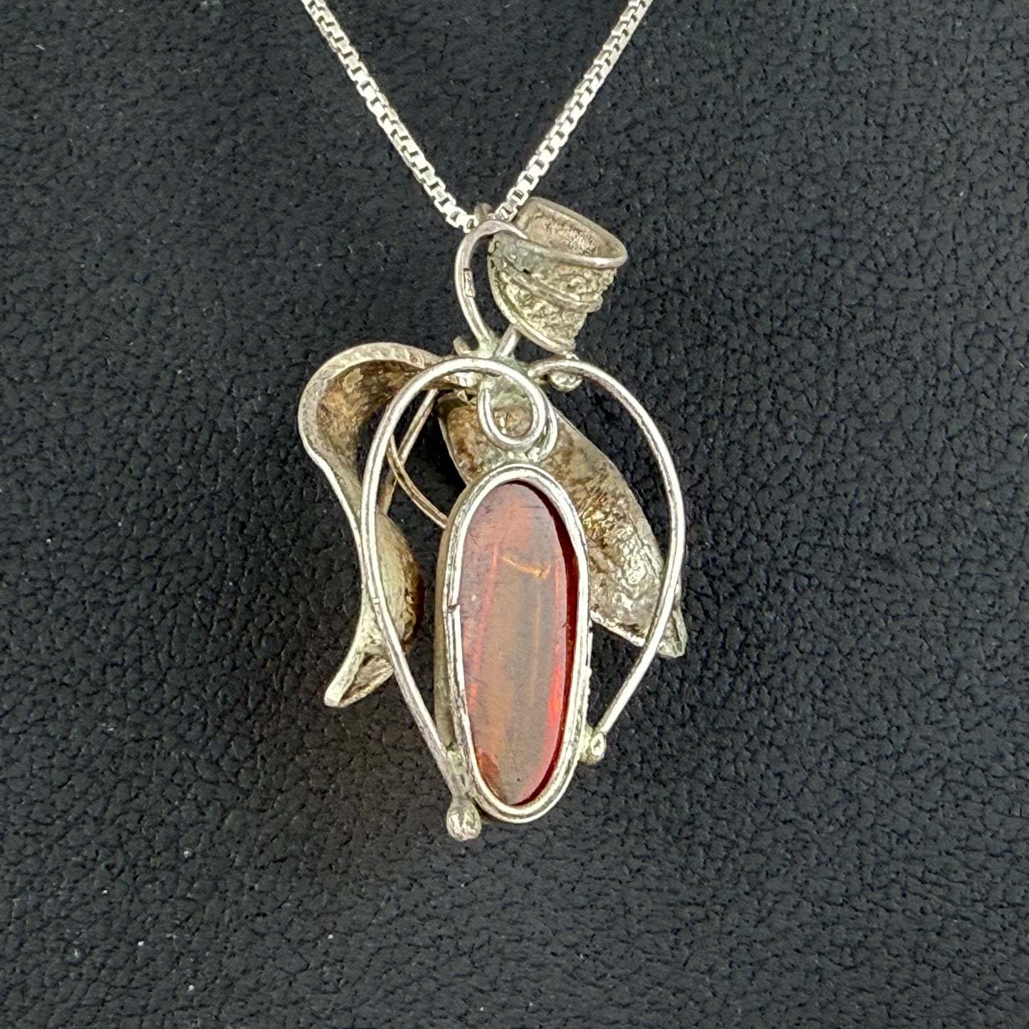 Vintage Baltic Amber Pendant Necklace 800 Silver Pendant 925 Sterling Silver Long Chain 18 g