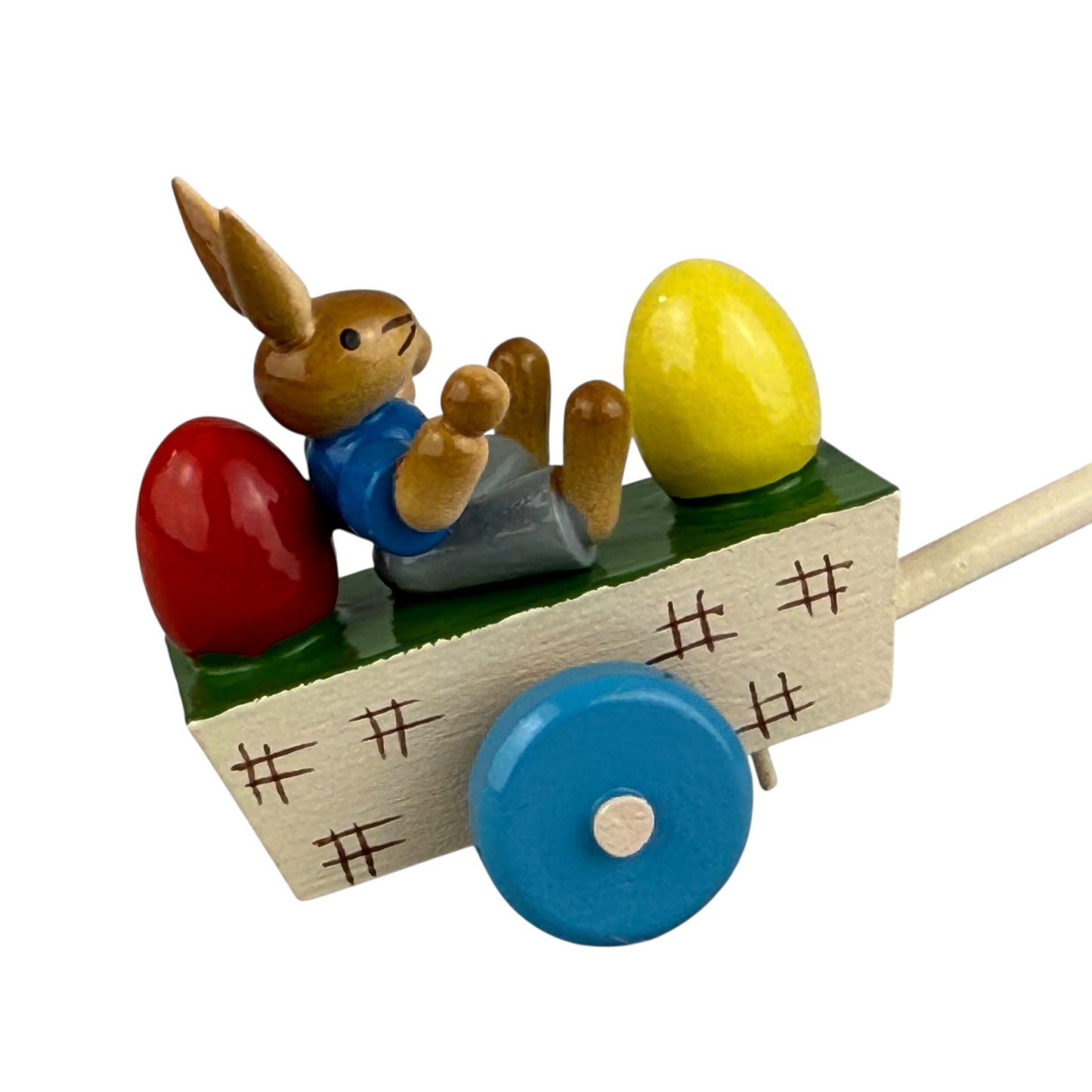 ESCO Erzgebirge Wooden Bunny Cart 10cm Vintage Pull Toy Easter Rabbit Germany