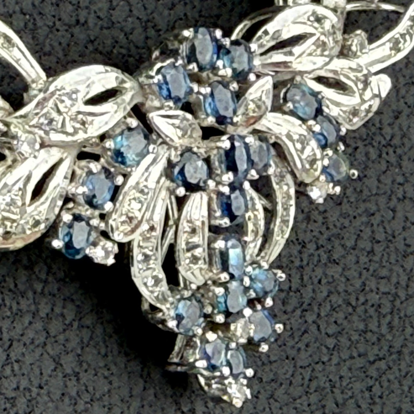 Vintage 925 Sterling Silver Blue Gemstone Necklace 48 cm – 27.3 g Floral Design