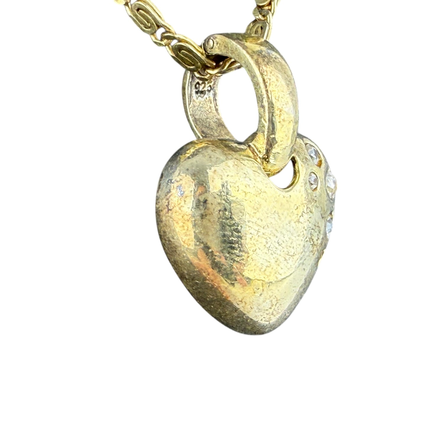 925 Sterling Silver Gold Plated Heart Pendant Necklace 45cm Zirconia Vintage Romantic Jewelry
