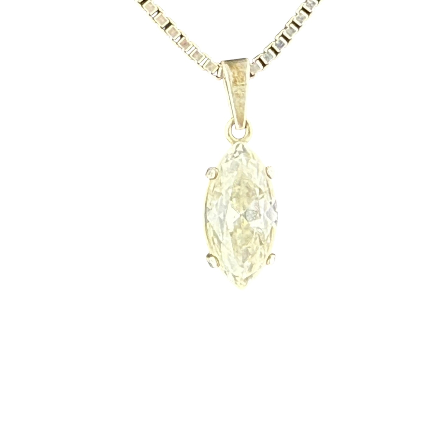 925 Sterling Silver Necklace Marquise Crystal Pendant Minimalist Vintage 50cm
