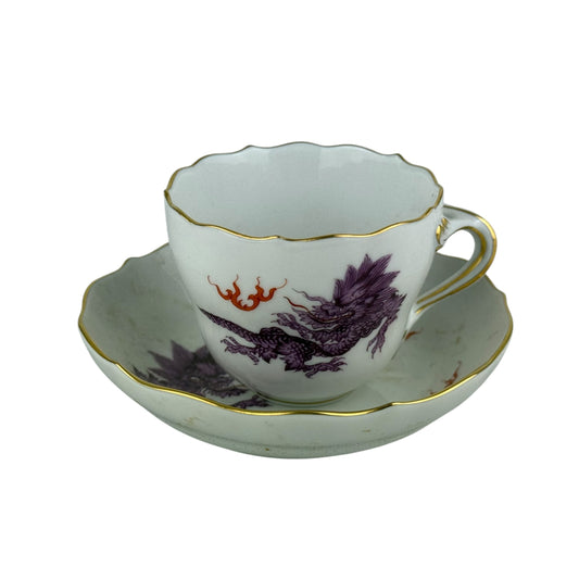Meissen Ming Dragon Cup & Saucer Purple Gold 1st Quality Porcelain Germany
