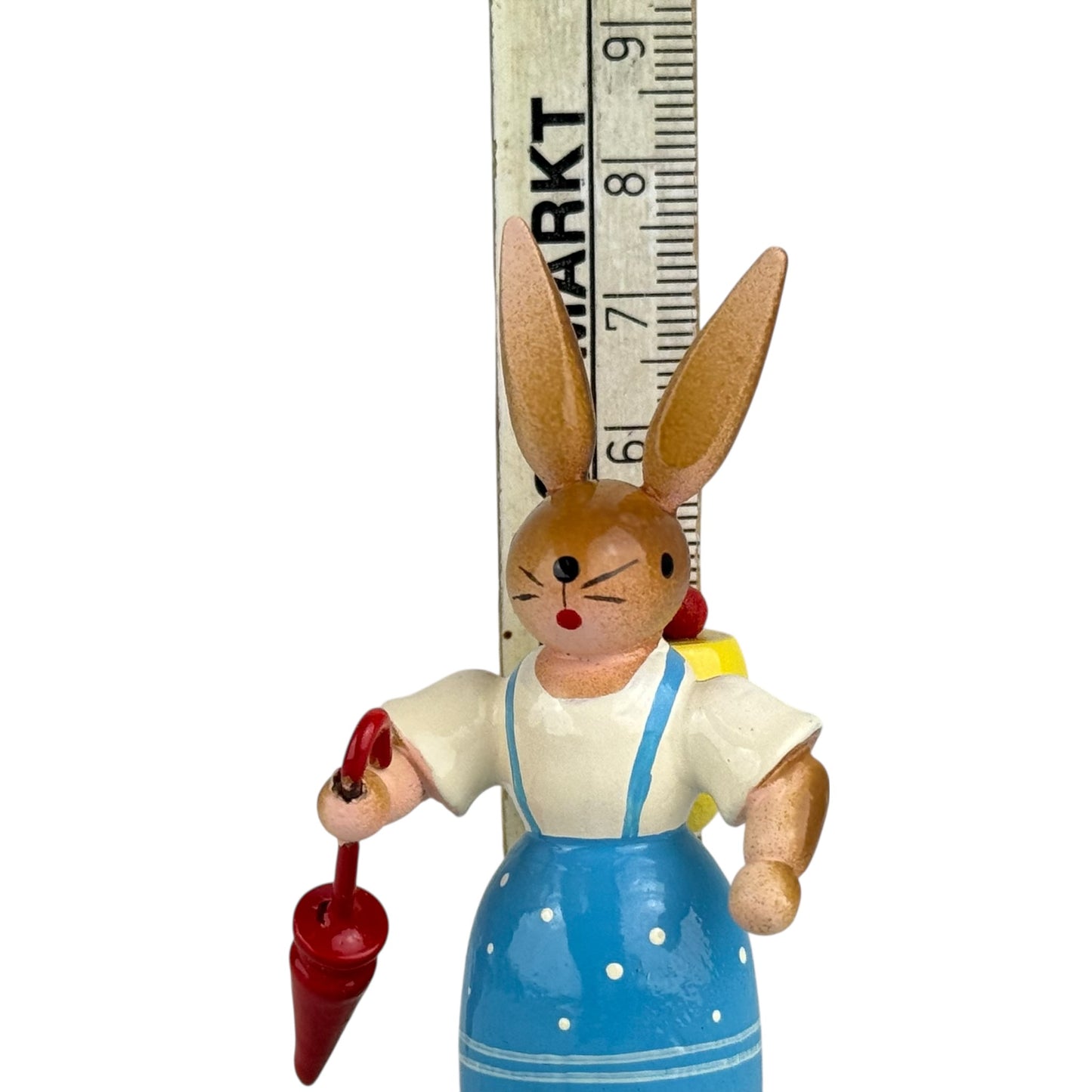 ESCO Erzgebirge Wooden Bunny Figurine 8cm Easter Rabbit with Umbrella Vintage German Folk Art Collectible