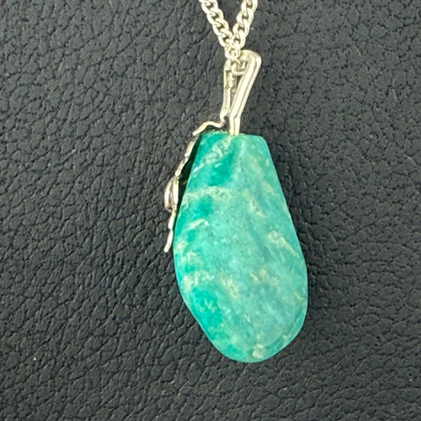 925 Sterling Silver Amazonite Necklace 60cm Vintage Pendant Floral Design 10.4 g