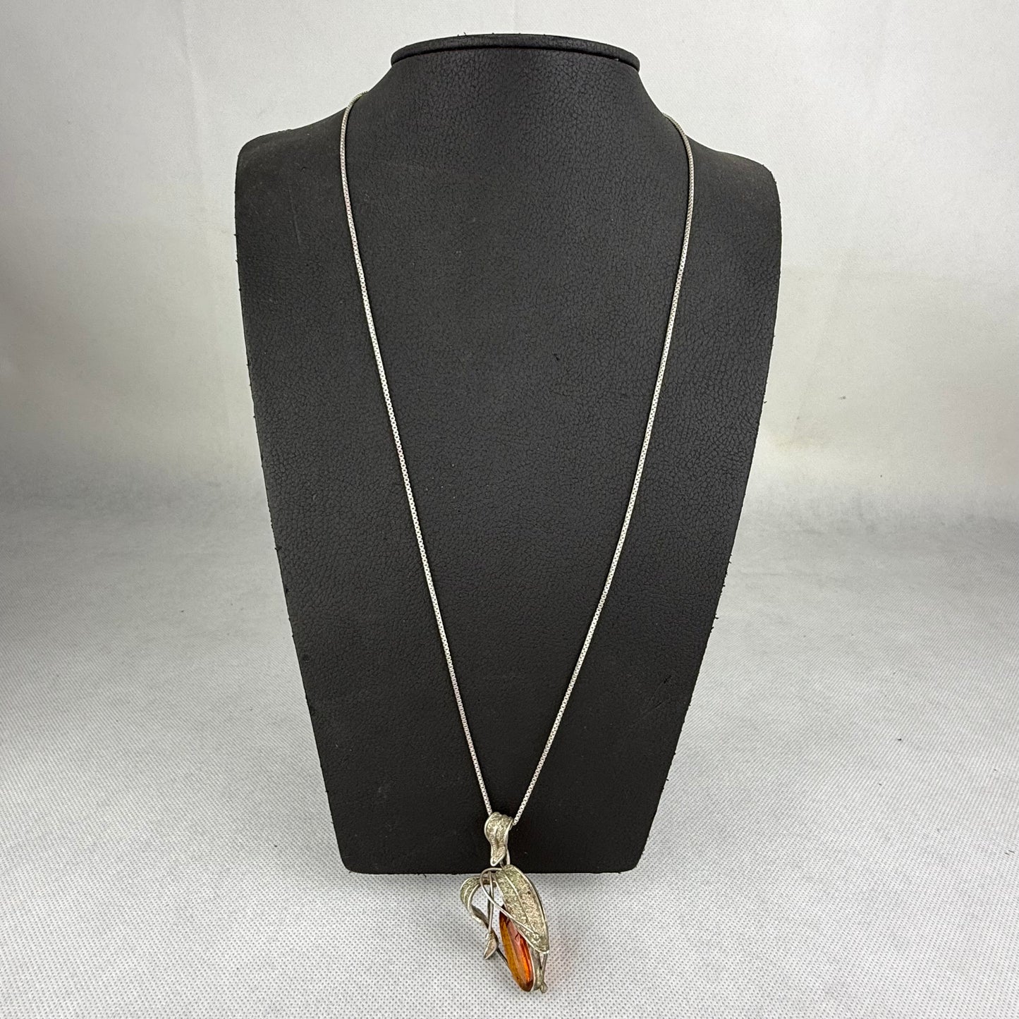 Vintage Baltic Amber Pendant Necklace 800 Silver Pendant 925 Sterling Silver Long Chain 18 g