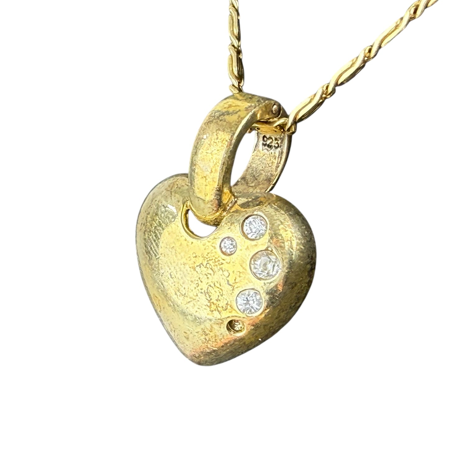 925 Sterling Silver Gold Plated Heart Pendant Necklace 45cm Zirconia Vintage Romantic Jewelry