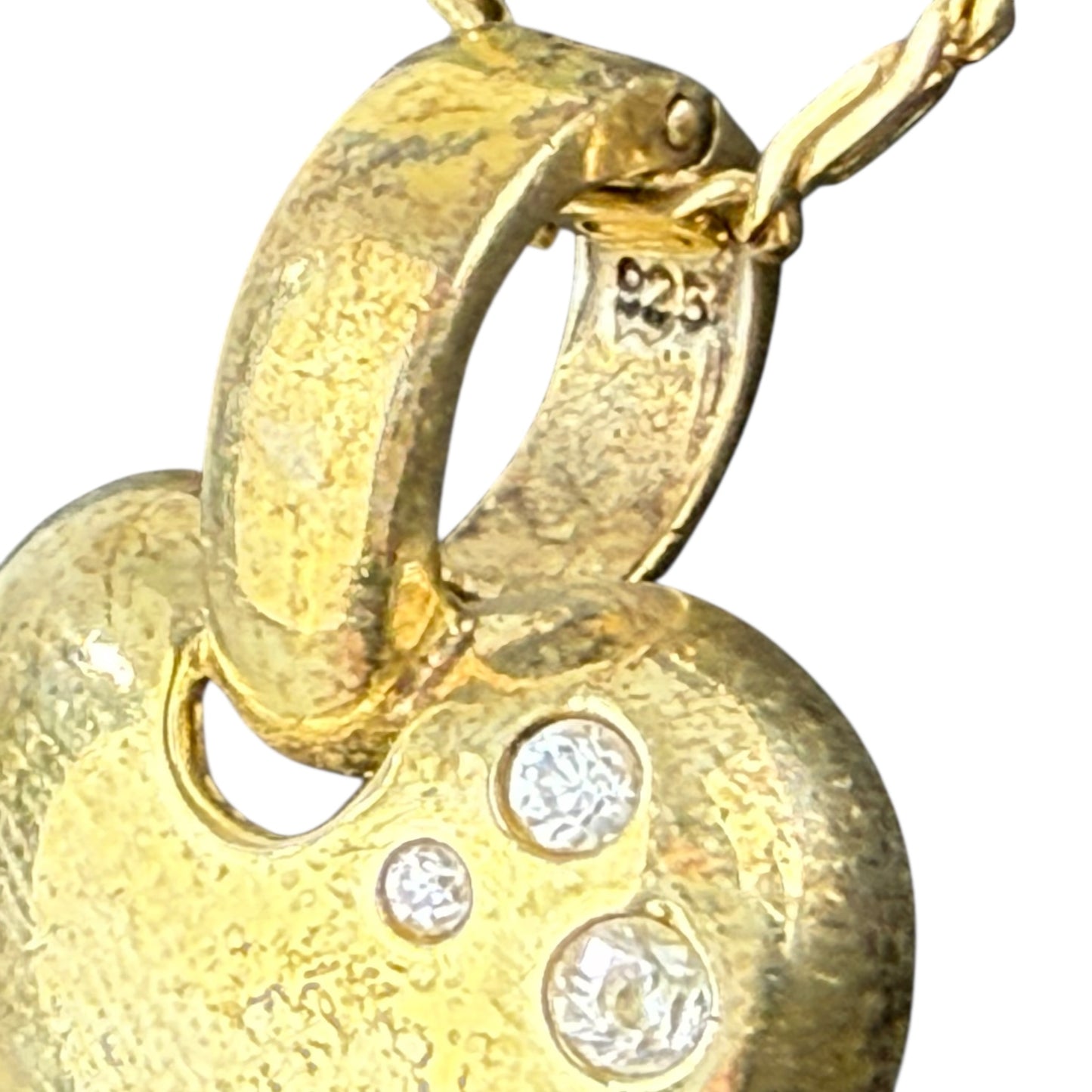 925 Sterling Silver Gold Plated Heart Pendant Necklace 45cm Zirconia Vintage Romantic Jewelry