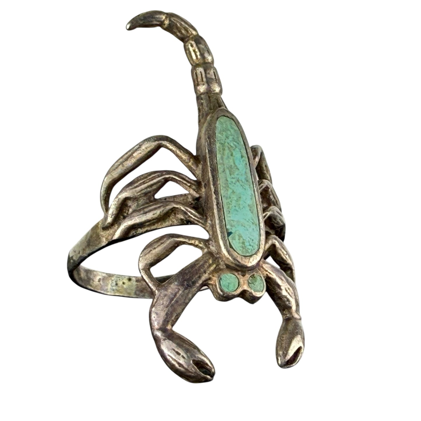 925 Sterling Silver Scorpion Ring Turquoise Stone Vintage Statement Size 57