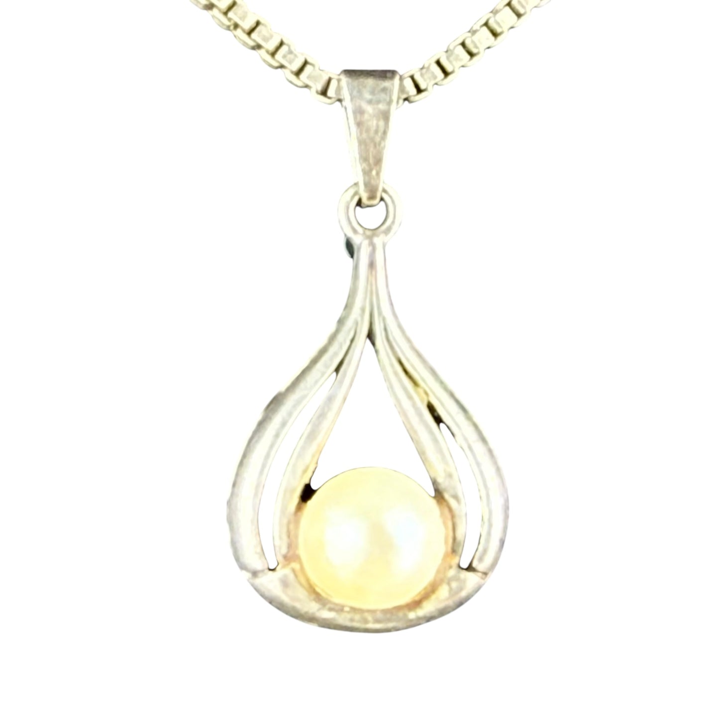 925 Sterling Silver Pearl Pendant Necklace 42cm Vintage Minimalist Drop Pendant