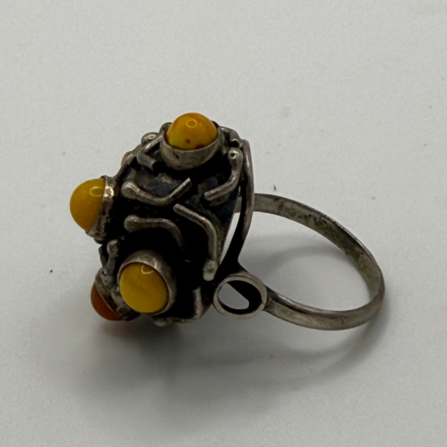 Vintage Silver Ring with Amber Cabochons 800 Silver 8.78g