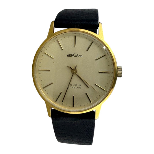 Bergana Swiss Mechanical Wristwatch Incabloc Gold Tone 36mm
