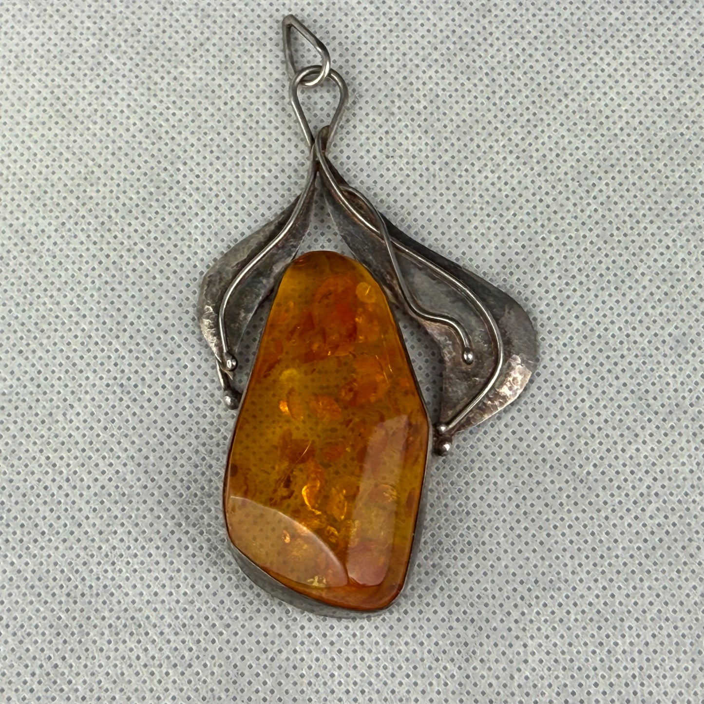 Vintage 925 Sterling Silver Baltic Amber Pendant Large Statement Natural Honey Amber 22.1 g