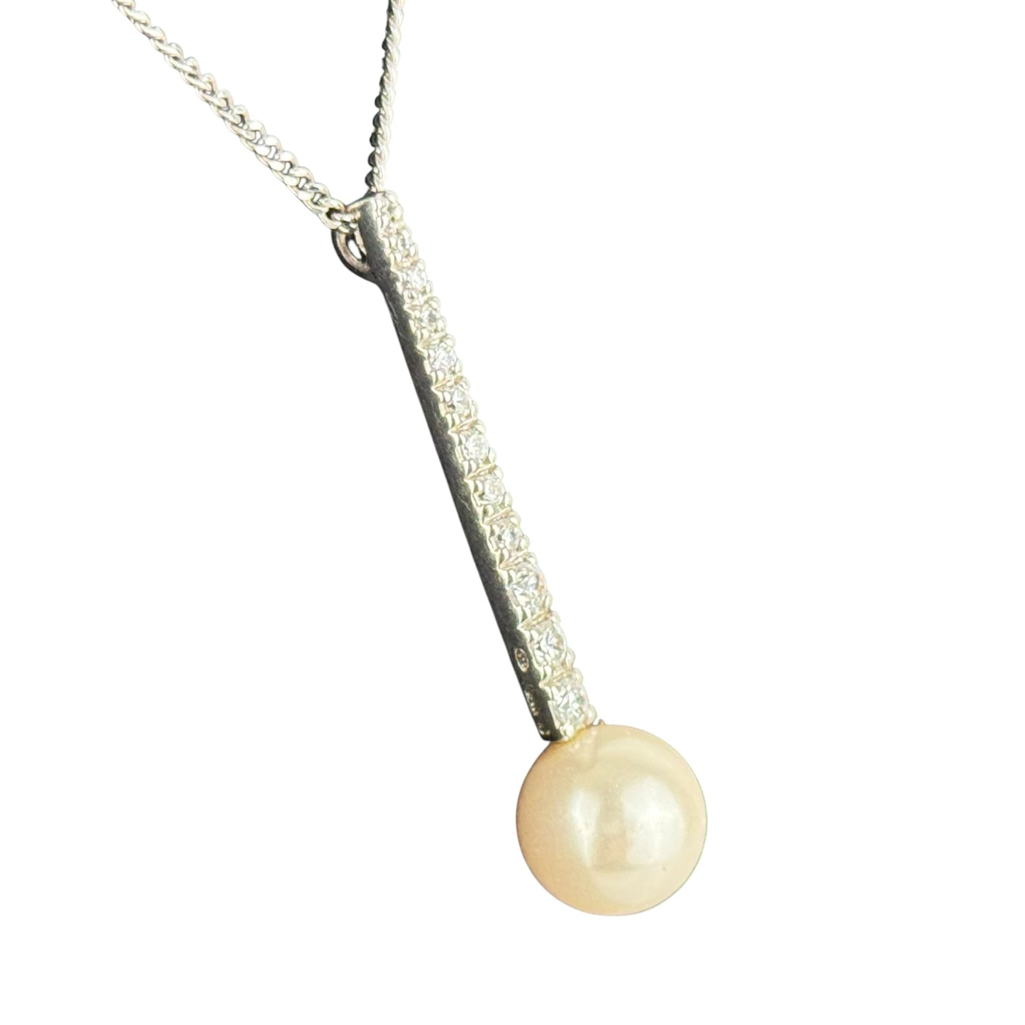 925 Sterling Silver Pearl Pendant Necklace CZ Drop 45 cm Elegant Minimalist