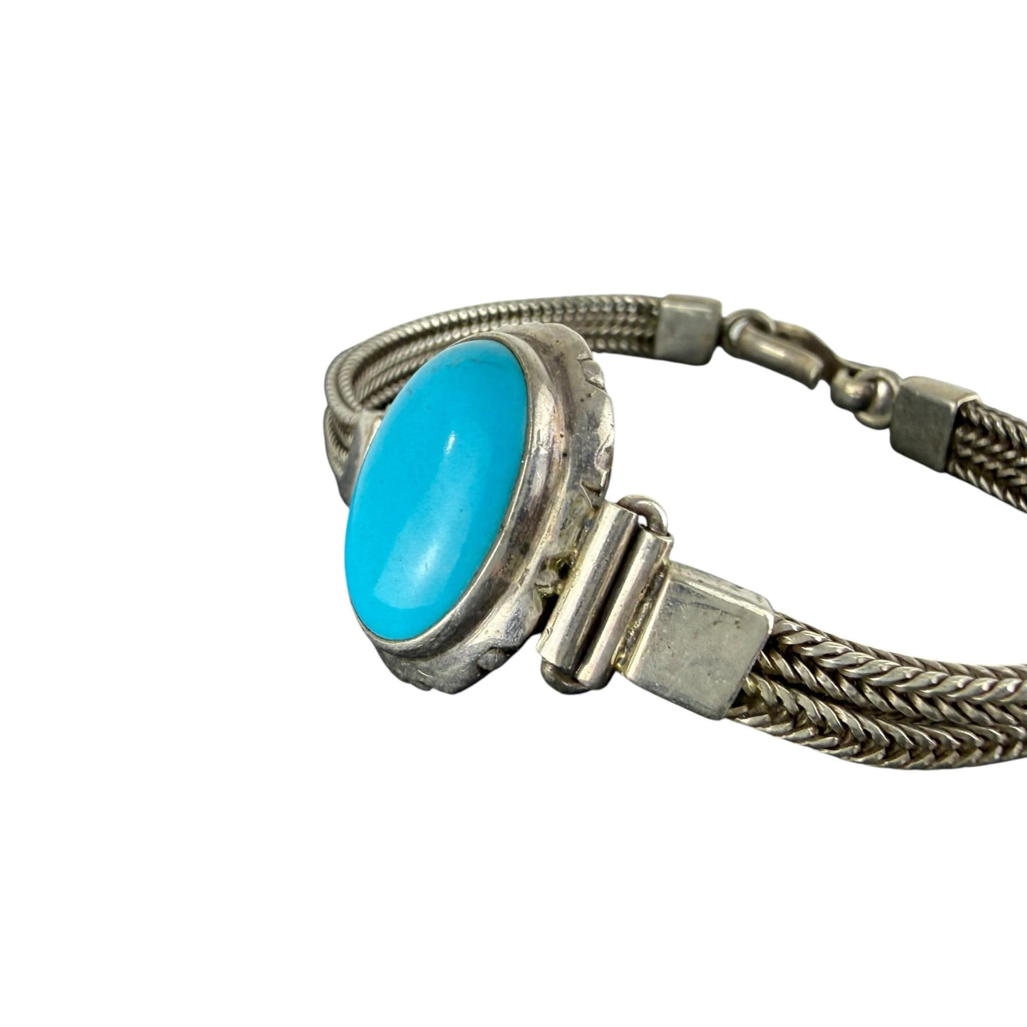925 Sterling Silver Turquoise Bracelet Vintage Chain Bracelet 19cm