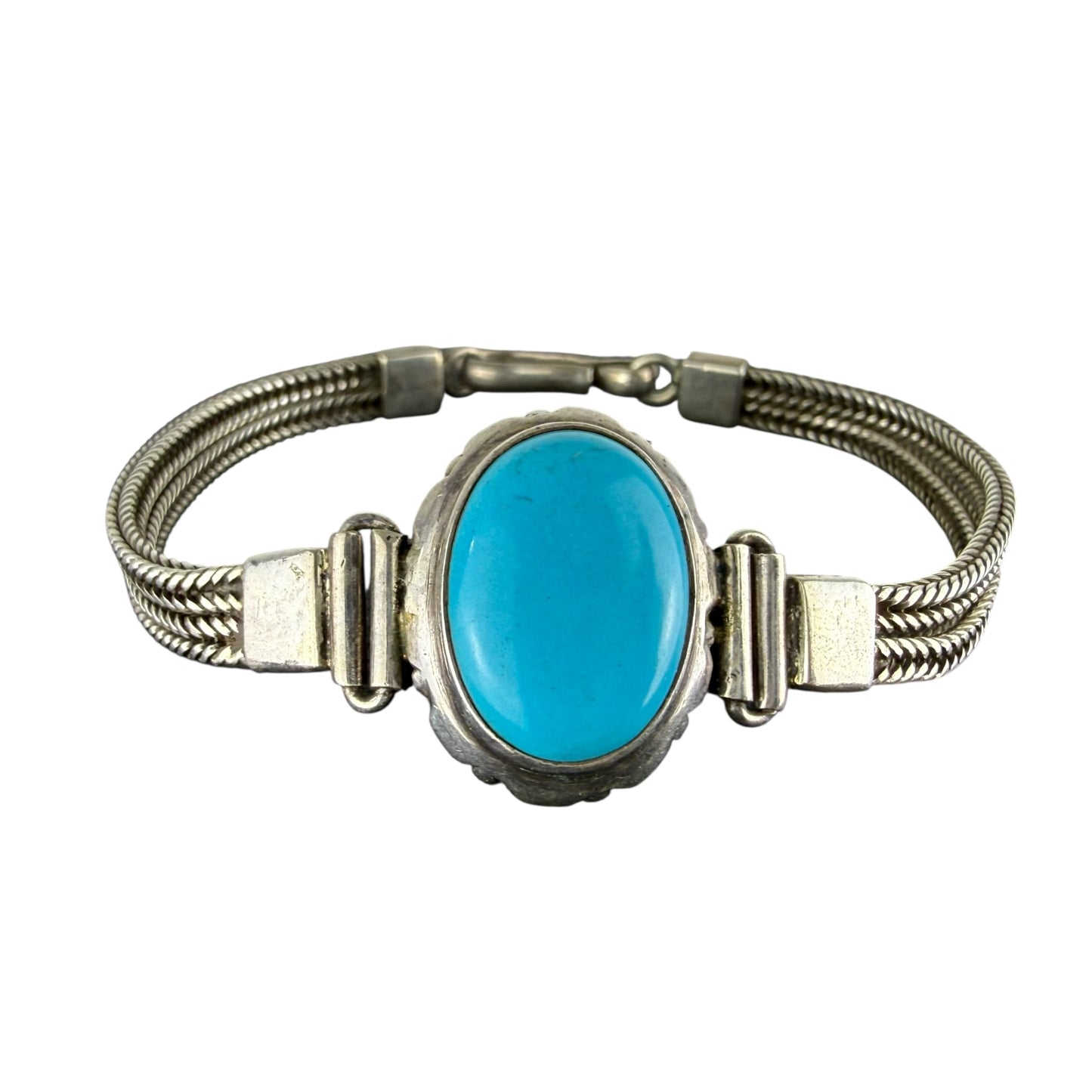 925 Sterling Silver Turquoise Bracelet Vintage Chain Bracelet 19cm
